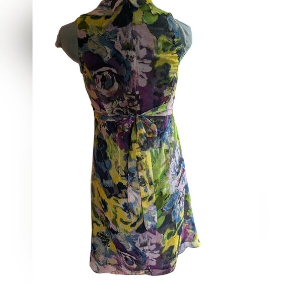 Ann Taylor Loft Womens Dress Size 0 Petite Floral Watercolor Ruffle Neck - Picture 2 of 4